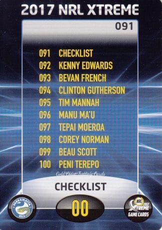 2017 NRL Xtreme Common Card - Base 091 Checklist Parramatta Eels