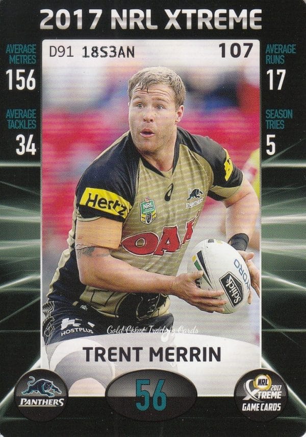 2017 NRL Xtreme Common Card - Base 107 Trent Merrin Penrith Panthers