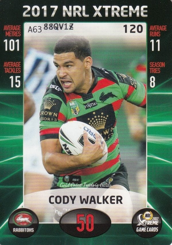 2017 NRL Xtreme Common Card - Base 120 Cody Walker South Sydney Rabbitohs