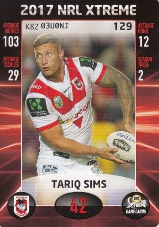 2017 NRL Xtreme Common Card - Base 129 Tariq Sims St George Dragons