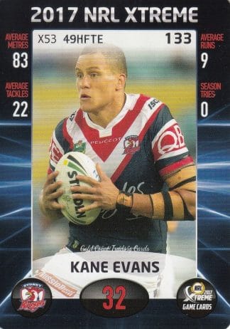 2017 NRL Xtreme Common Card - Base 133 Kane Evans Sydney Roosters