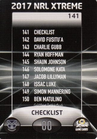 2017 NRL Xtreme Common Card - Base 141 Checklist Warriors