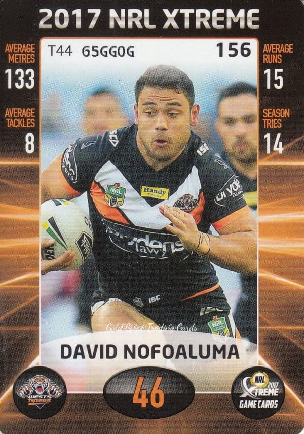 2017 NRL Xtreme Common Card - Base 156 David Nofoaluma Wests Tigers