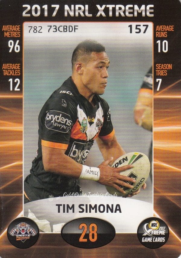 2017 NRL Xtreme Common Card - Base 157 Tim Simona Wests Tigers