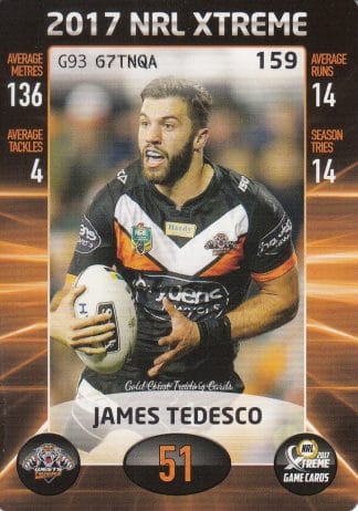 2017 NRL Xtreme Common Card - Base 159 James Tedesco Wests Tigers