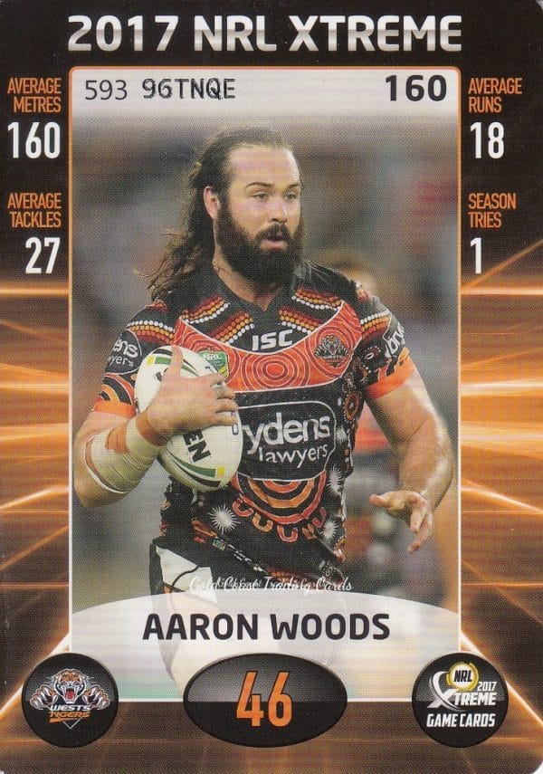 2017 NRL Xtreme Common Card - Base 160 Aaron Woods Wests Tigers