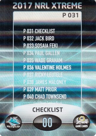 2017 NRL Xtreme Parallels - P031 Checklist Cronulla Sharks