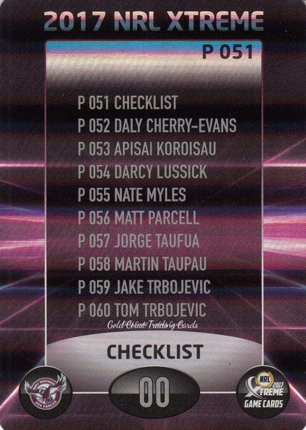 2017 NRL Xtreme Parallels - P051 Checklist Manly Sea Eagles