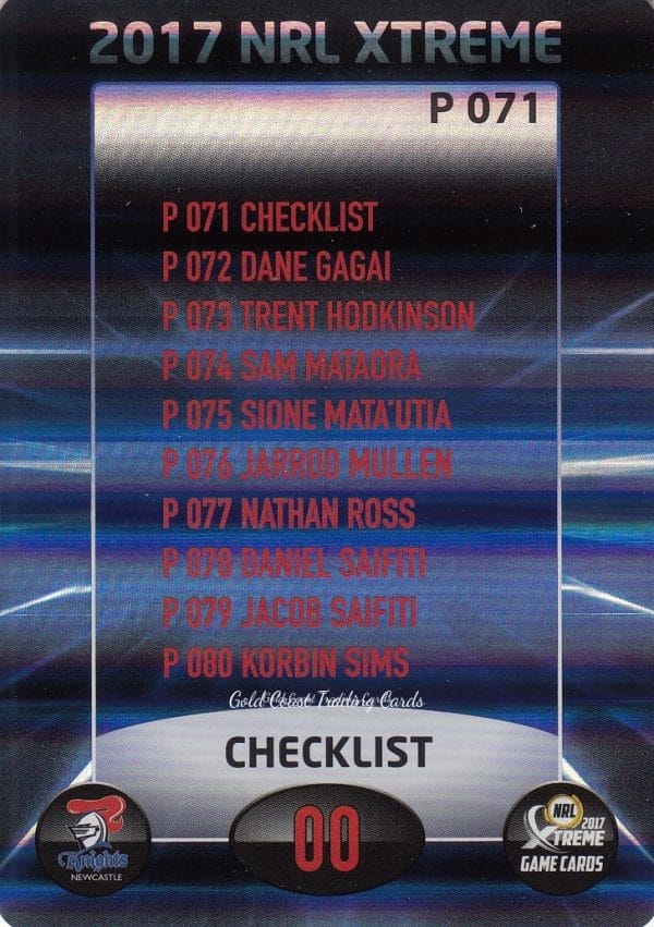2017 NRL Xtreme Parallels - P071 Checklist Newcastle Knights