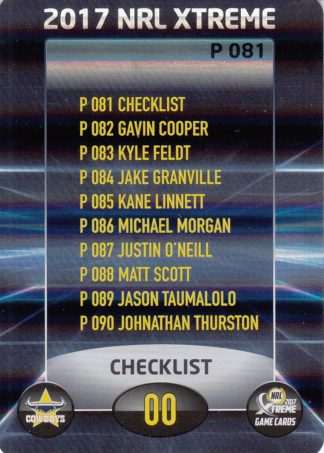 2017 NRL Xtreme Parallels - P081 Checklist North QLD Cowboys