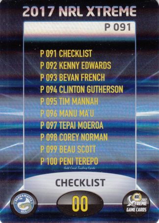2017 NRL Xtreme Parallels - P091 Checklist Parramatta Eels