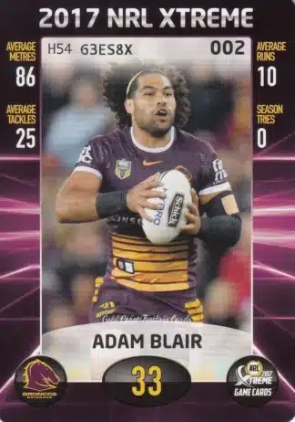 2017 NRL Xtreme Common Card - Base 002 Adam Blair Brisbane Broncos