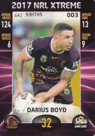 2017 NRL Xtreme Common Card - Base 003 Darius Boyd Brisbane Broncos