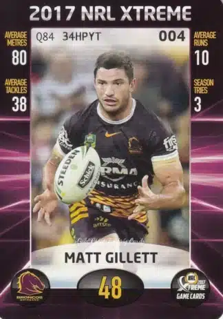 2017 NRL Xtreme Common Card - Base 004 Matt Gillett Brisbane Broncos
