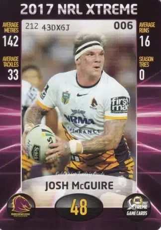 2017 NRL Xtreme Common Card - Base 006 Josh McGuire Brisbane Broncos
