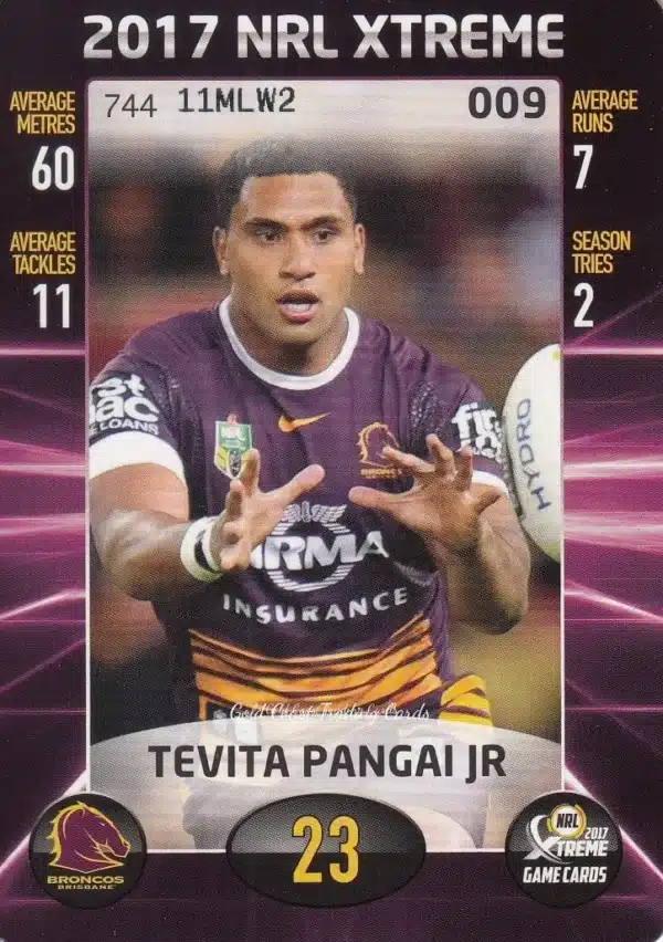 2017 NRL Xtreme Common Card - Base 009 Tevita Pangai Junior Brisbane Broncos