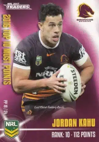2017 NRL Traders Pieces Of The  Puzzle - PP18 Jordan Kahu Brisbane Broncos