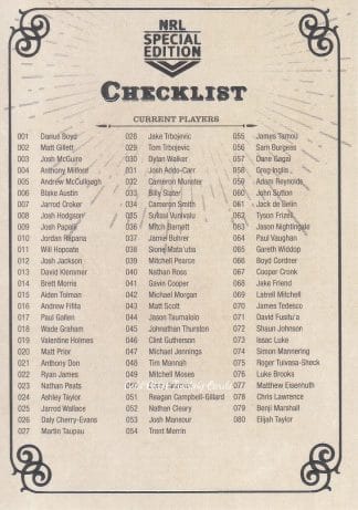 2018 NRL Glory Common Card - Base 186 Checklist Card 1