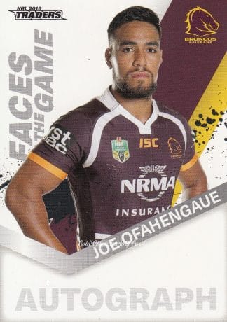 2018 NRL Traders Faces Of The Game - FG01 Joe Ofahengaue Brisbane Broncos
