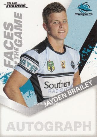 2018 NRL Traders Faces Of The Game - FG13 Jayden Brailey Cronulla Sharks
