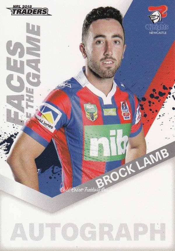 2018 NRL Traders Faces Of The Game - FG29 Brock Lamb Newcastle Knights