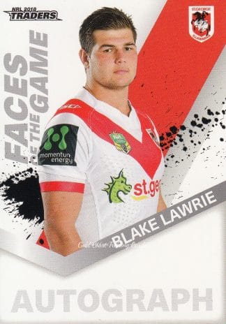 2018 NRL Traders Faces Of The Game - FG52 Blake Lawrie St George Dragons
