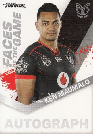 2018 NRL Traders Faces Of The Game - FG58 Ken Maumalo Warriors