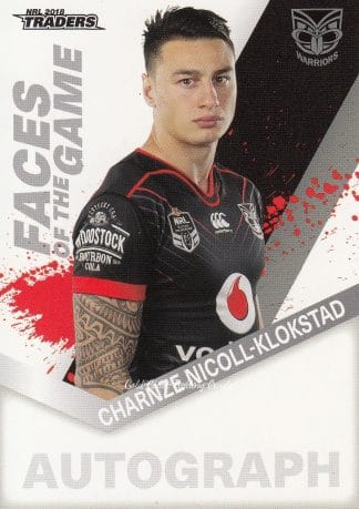 2018 NRL Traders Faces Of The Game - FG59 Charnze Nicoll-Klokstad Warriors