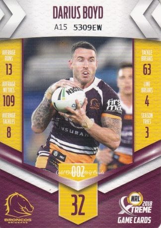 2018 NRL Xtreme Common Card - Base 002 Darius Boyd Brisbane Broncos