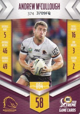 2018 NRL Xtreme Common Card - Base 004 Andrew McCullough Brisbane Broncos