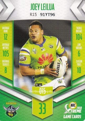 2018 NRL Xtreme Common Card - Base 015 Joey Leilua Canberra Raiders