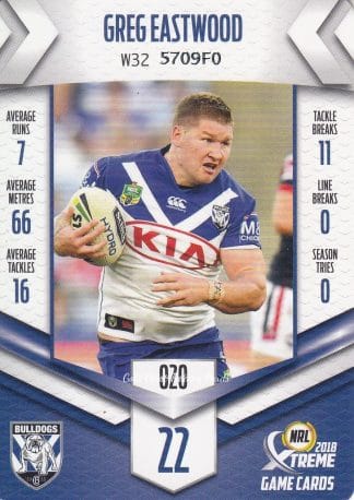 2018 NRL Xtreme Common Card - Base 020 Greg Eastwood Canterbury Bulldogs