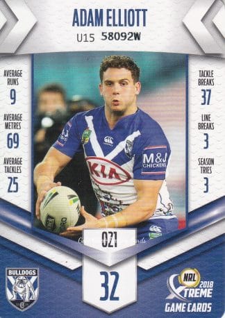 2018 NRL Xtreme Common Card - Base 021 Adam Elliott Canterbury Bulldogs
