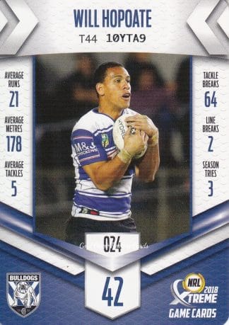 2018 NRL Xtreme Common Card - Base 024 Will Hopoate Canterbury Bulldogs