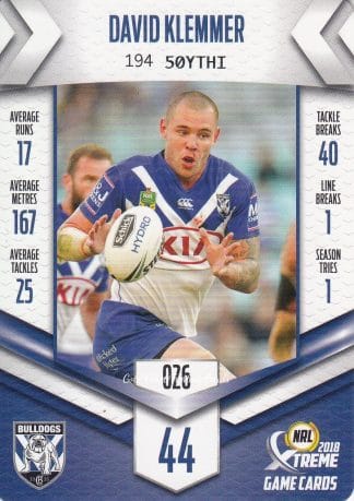 2018 NRL Xtreme Common Card - Base 026 David Klemmer Canterbury Bulldogs