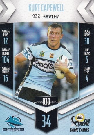 2018 NRL Xtreme Common Card - Base 030 Kurt Capewell Cronulla Sharks