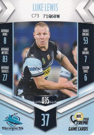 2018 NRL Xtreme Common Card - Base 035 Luke Lewis Cronulla Sharks