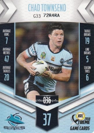 2018 NRL Xtreme Common Card - Base 036 Chad Townsend Cronulla Sharks