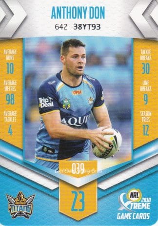 2018 NRL Xtreme Common Card - Base 039 Anthony Don Gold Coast Titans