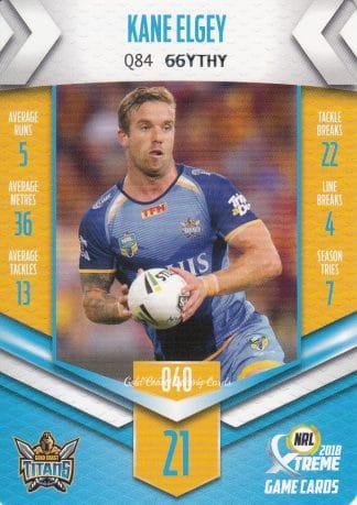 2018 NRL Xtreme Common Card - Base 040 Kane Elgey Gold Coast Titans