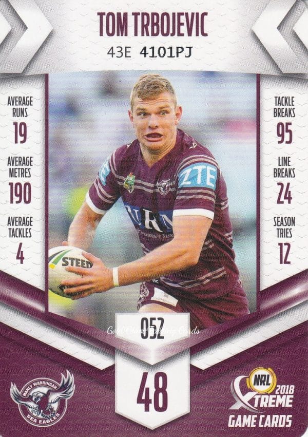 2018 NRL Xtreme Common Card - Base 052 Tom Trbojevic Manly Sea Eagles