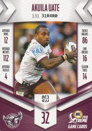 2018 NRL Xtreme Common Card - Base 053 Akuila Uate Manly Sea Eagles