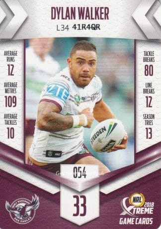 2018 NRL Xtreme Common Card - Base 054 Dylan Walker Manly Sea Eagles