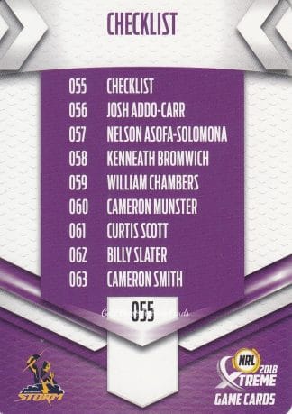 2018 NRL Xtreme Common Card - Base 055 Checklist Melbourne Storm