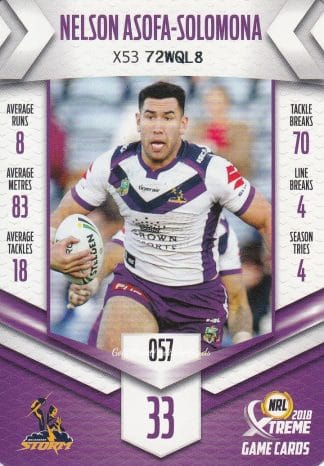 2018 NRL Xtreme Common Card - Base 057 Nelson Asofa-Solomona Melbourne Storm