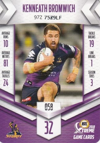 2018 NRL Xtreme Common Card - Base 058 Kenneath Bromwich Melbourne Storm