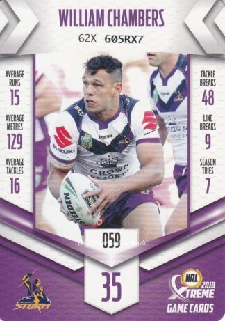 2018 NRL Xtreme Common Card - Base 059 William Chambers Melbourne Storm