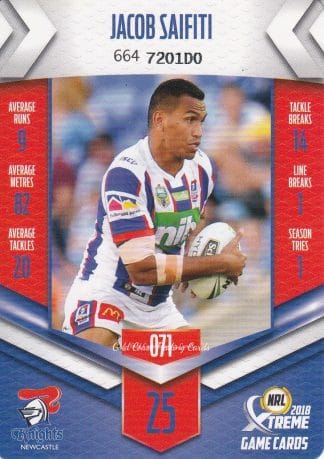 2018 NRL Xtreme Common Card - Base 071 Jacob Saifiti Newcastle Knights