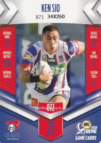 2018 NRL Xtreme Common Card - Base 072 Ken Sio Newcastle Knights
