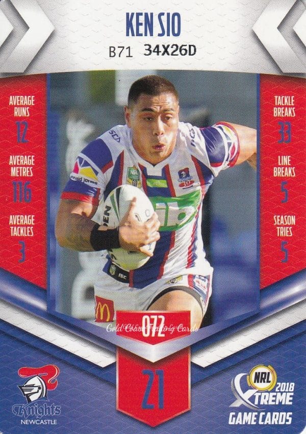 2018 NRL Xtreme Common Card - Base 072 Ken Sio Newcastle Knights